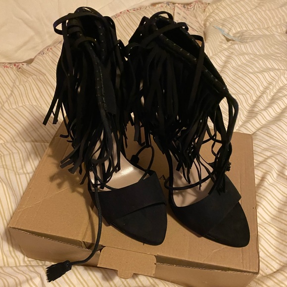 NWT ZARA tassel fringe black suede sandal heel sz 39 - Picture 3 of 7